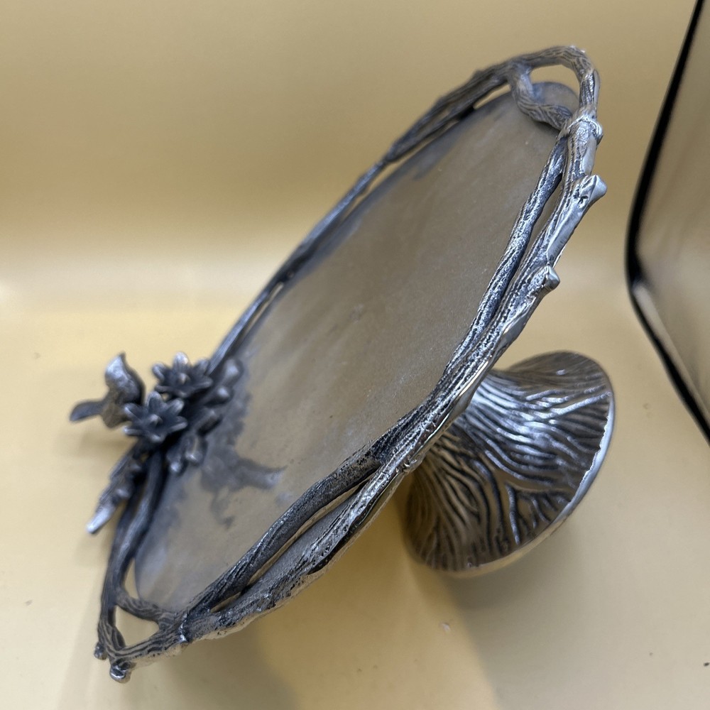 7 X 13” Metal Footed Bird In Tree Platter