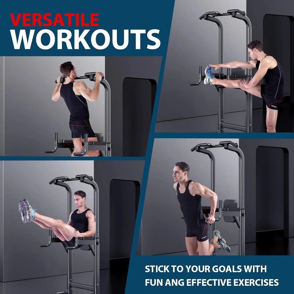 Power Tower Pull Up Dip Station Adjustable Height Home Gym Strength Training