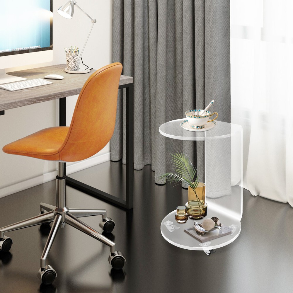 Acrylic Nightstand Side Table, Mobile Side Table, 2-tier Display End Table