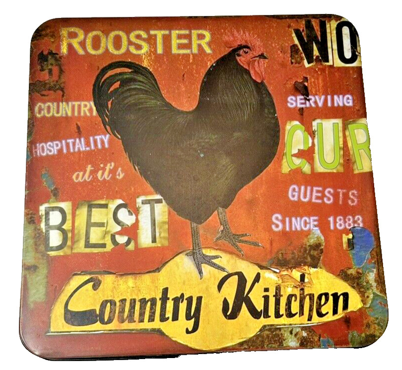 Roosters -Best County Kitchen - Kitchen Decor - 8" Square Tin Container