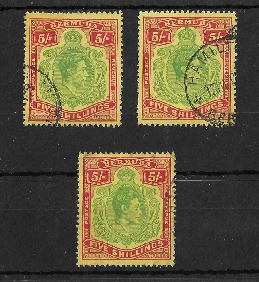 Bermuda 1938-53 GVI 5/- Keyplates Perf 13 Used