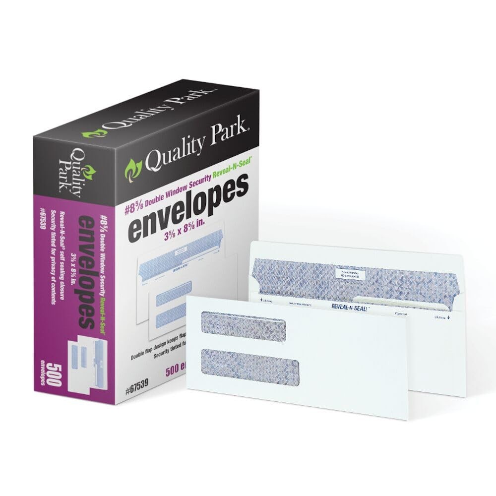 Quality Park 8 5/8 Double-Window Security Envelopes, Self-Sealing, Tamper