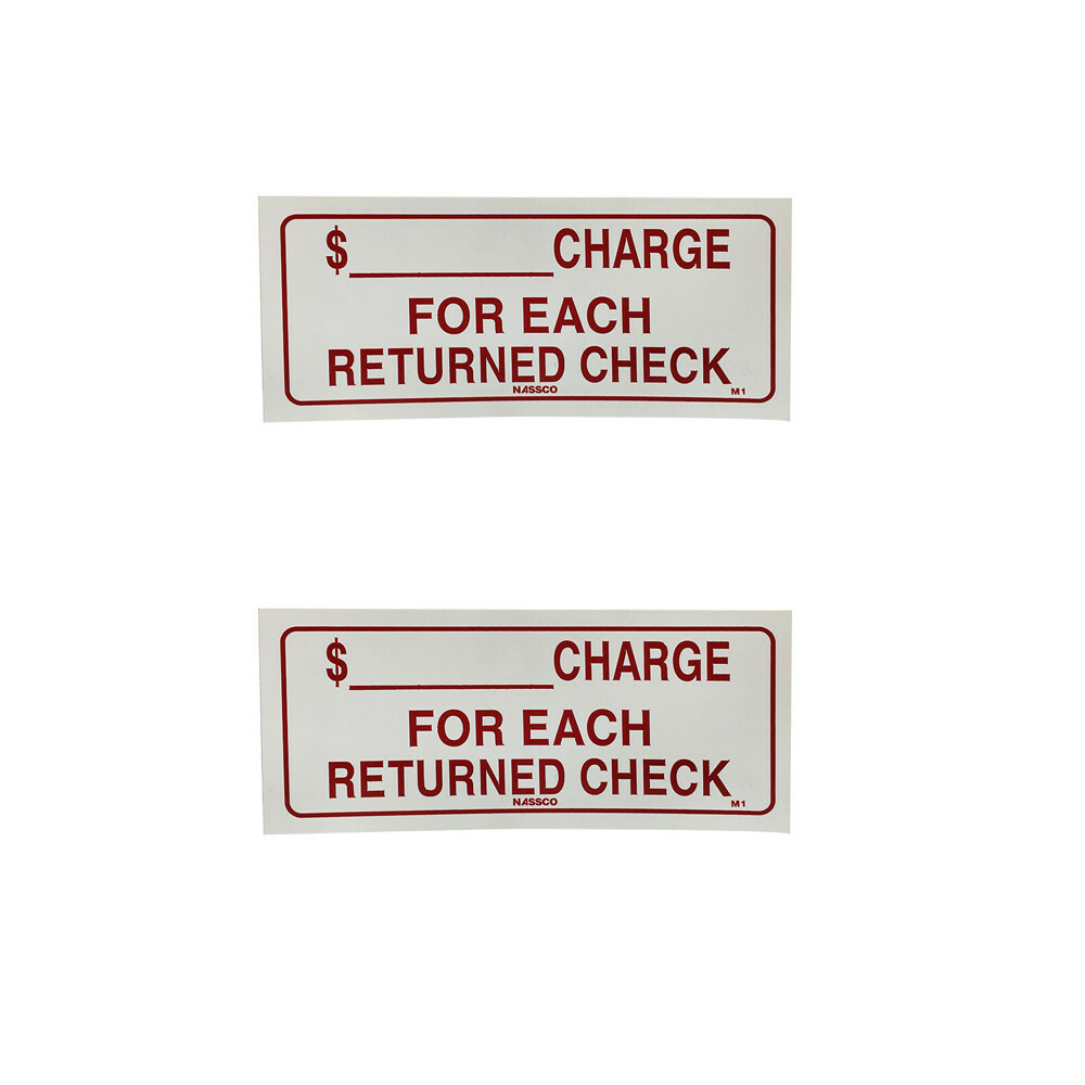 2 Pc Store Sign 9'' x 4'' Waterproof Plastic Charge For Each Returned Check