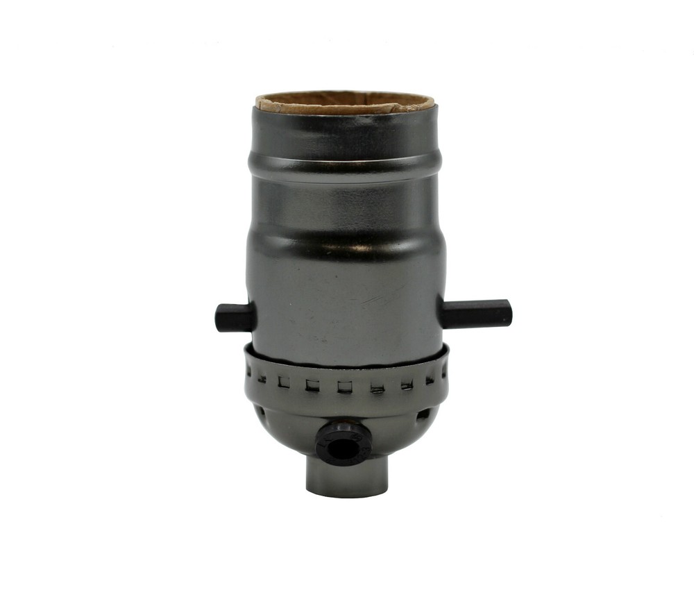 Metallic Grey Medium Base Sockets with Push Thru On/Off Switch and Side Hole 2PK