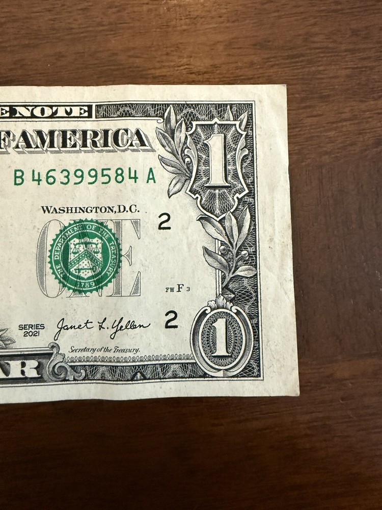 2021 $1 Dollar Bill Misaligned Off Center Cut Error
