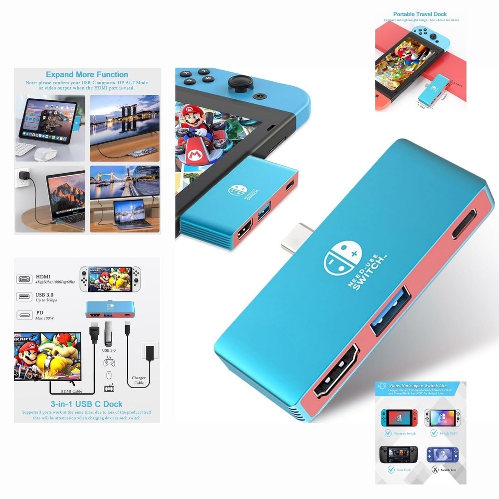4K HMDI Dock for Nintendo Switch OLED USB-C TV Mode PD Charging