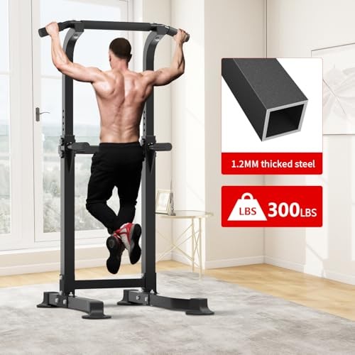 Pull Up Bar Dip Bar Squat Rack Workout Dip Station Height Adjustable Black