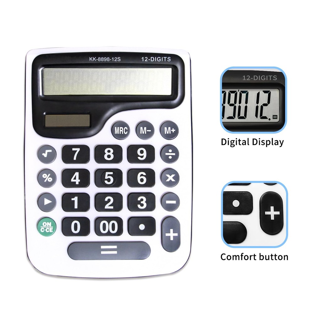 12 Digit Desktop Calculator with Large LCD Display and Sensitive Button, Dual...