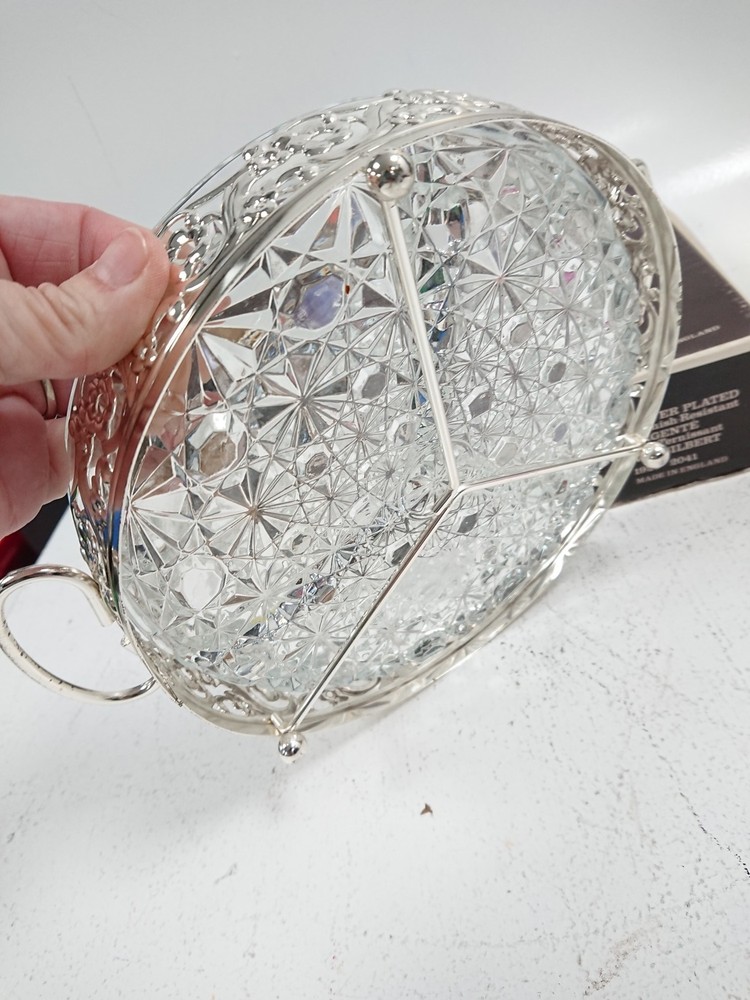 Royal Warwick Silver Plated Glass Serving Dish with Handles & Box