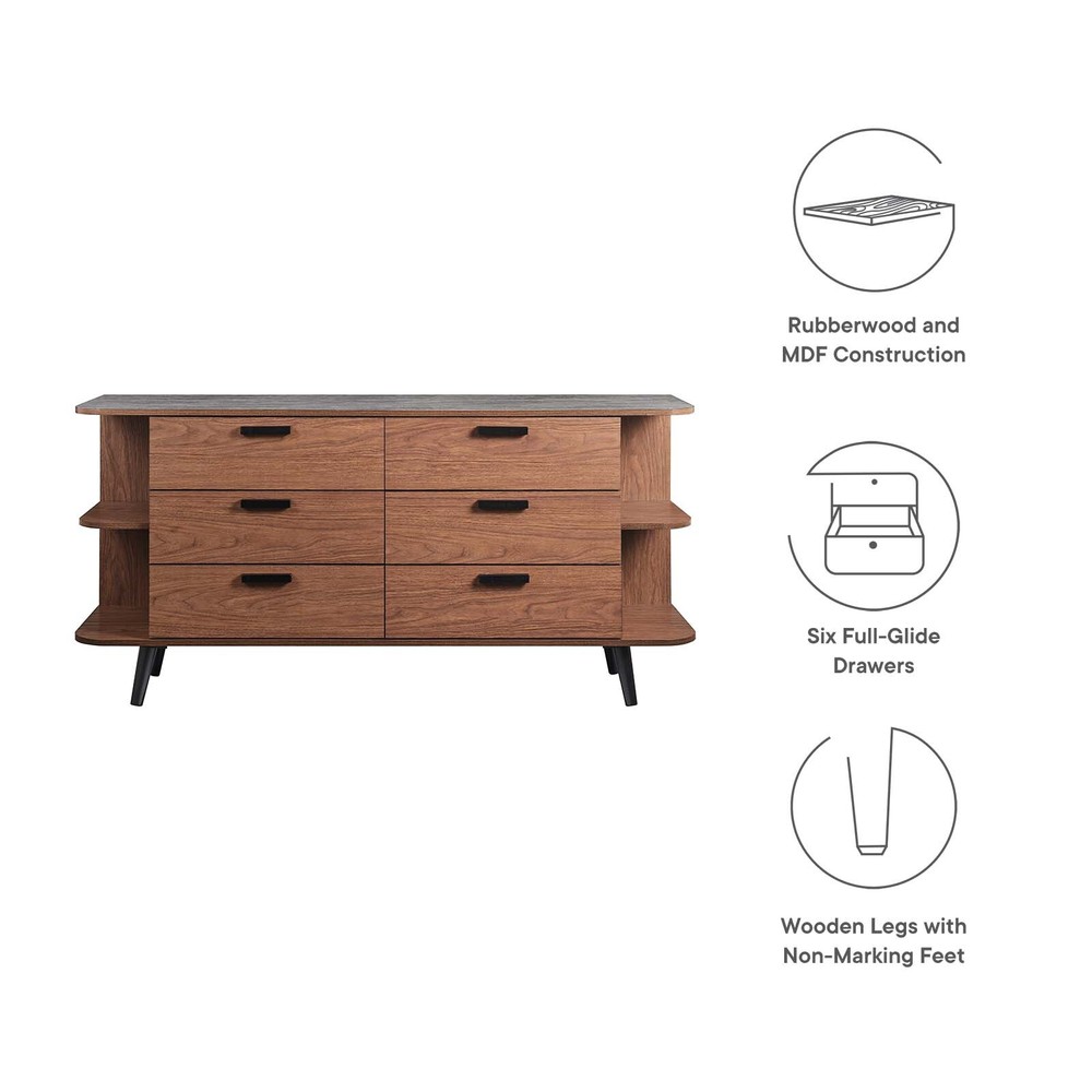 Modway Langston Open Display Storage Sideboard in Walnut Gray