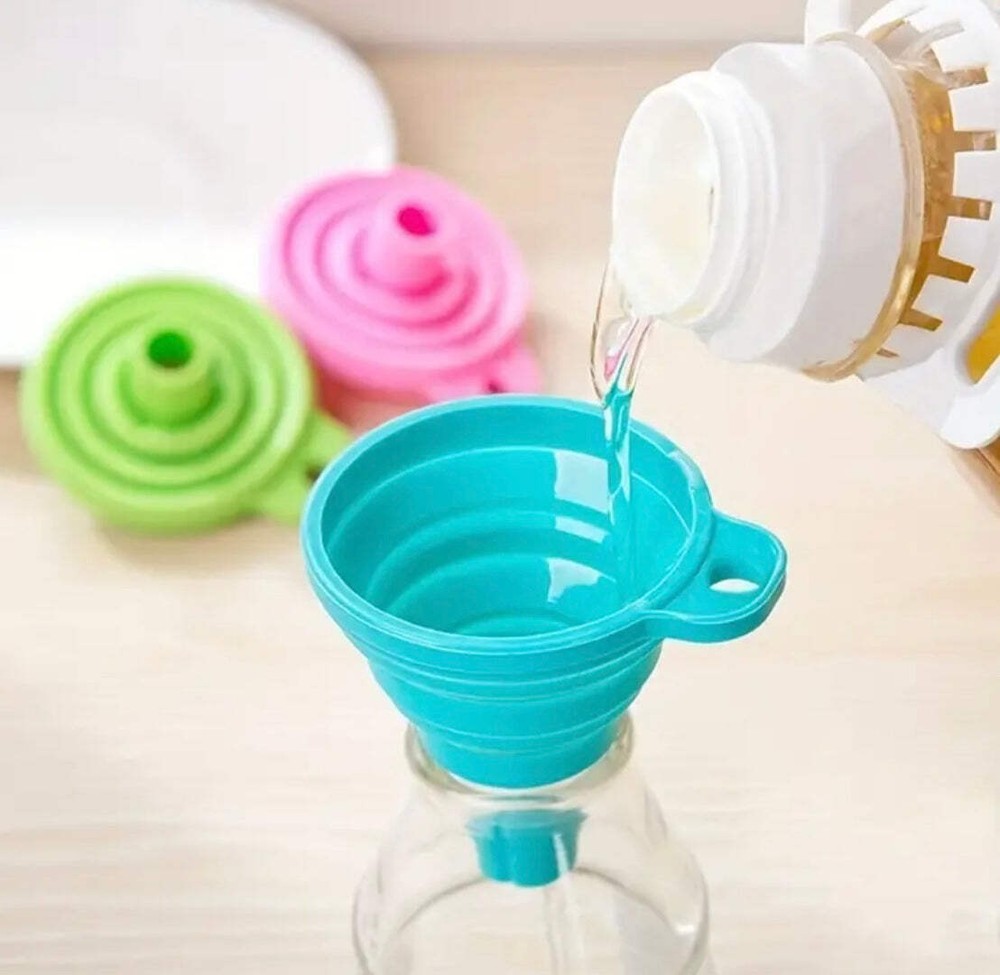 Collapsible Silicone Funnels 3-Pack - Mini Fold-Up Kitchen Funnels