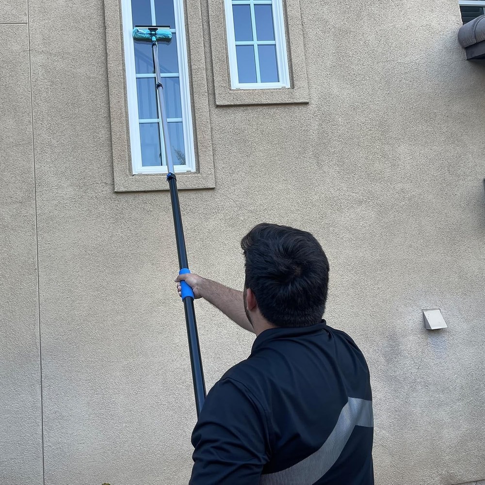 11" Window Squeegee and Microfiber Scrubber 2-in-1 Combo Cleaning Tools Blue