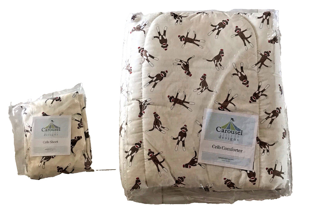 Sock Monkey Carousel Design Crib Sheets & Comforter