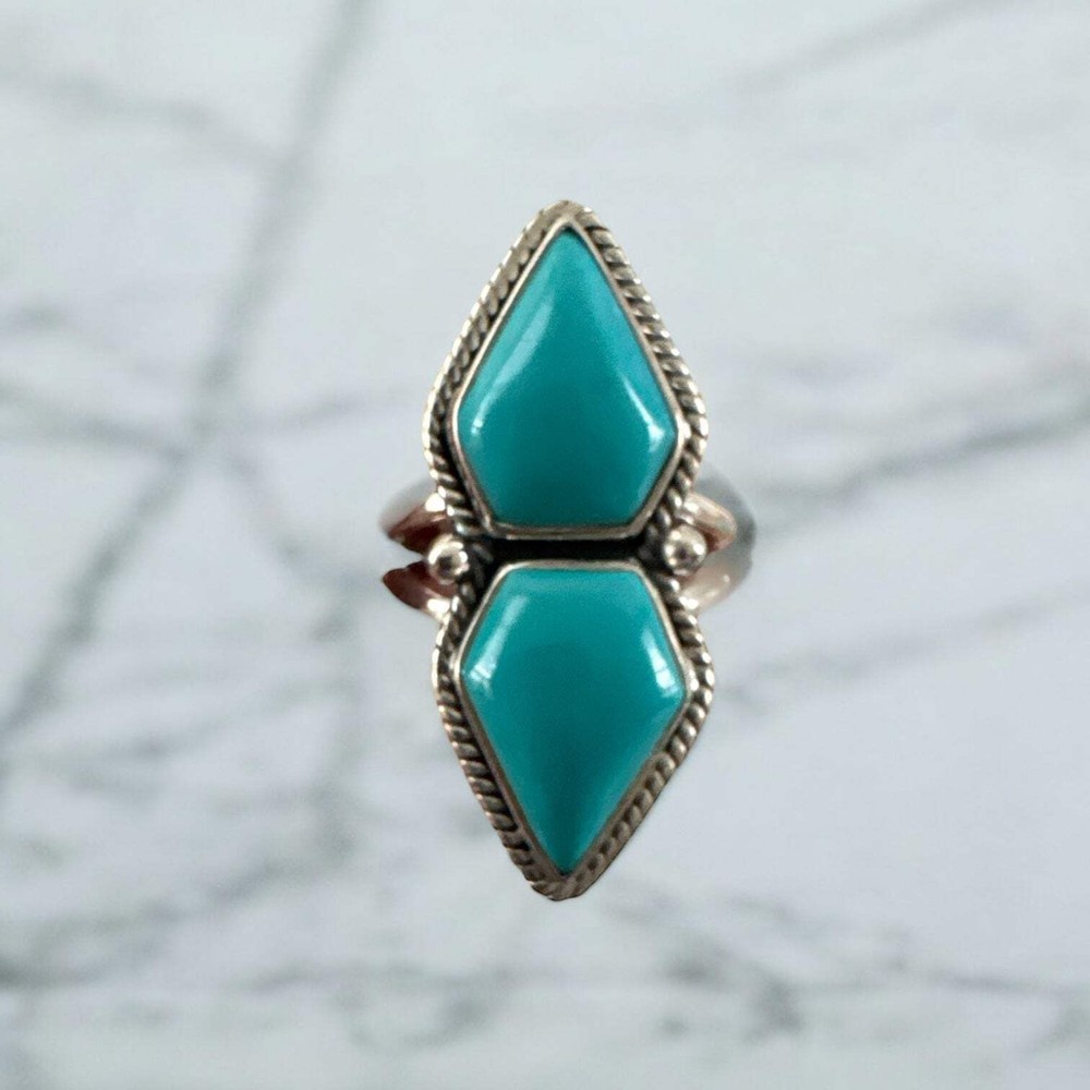 Tibetan Turquoise Solid 925 Sterling Silver Ring 6