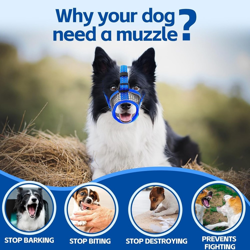 Dog Muzzle Soft No Barking Bite Mesh Muzzle Breathable Muzzle Allow Panting Blue