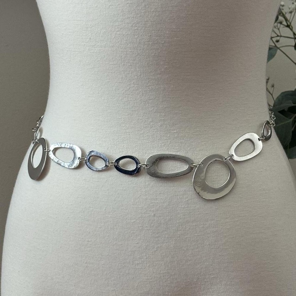 Disco Y2K Silver Irregular Circle Chain Belt