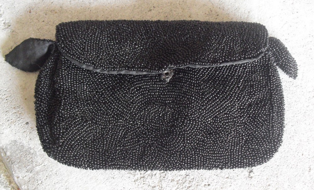 Vintage Small Black Beaded Handbag Purse