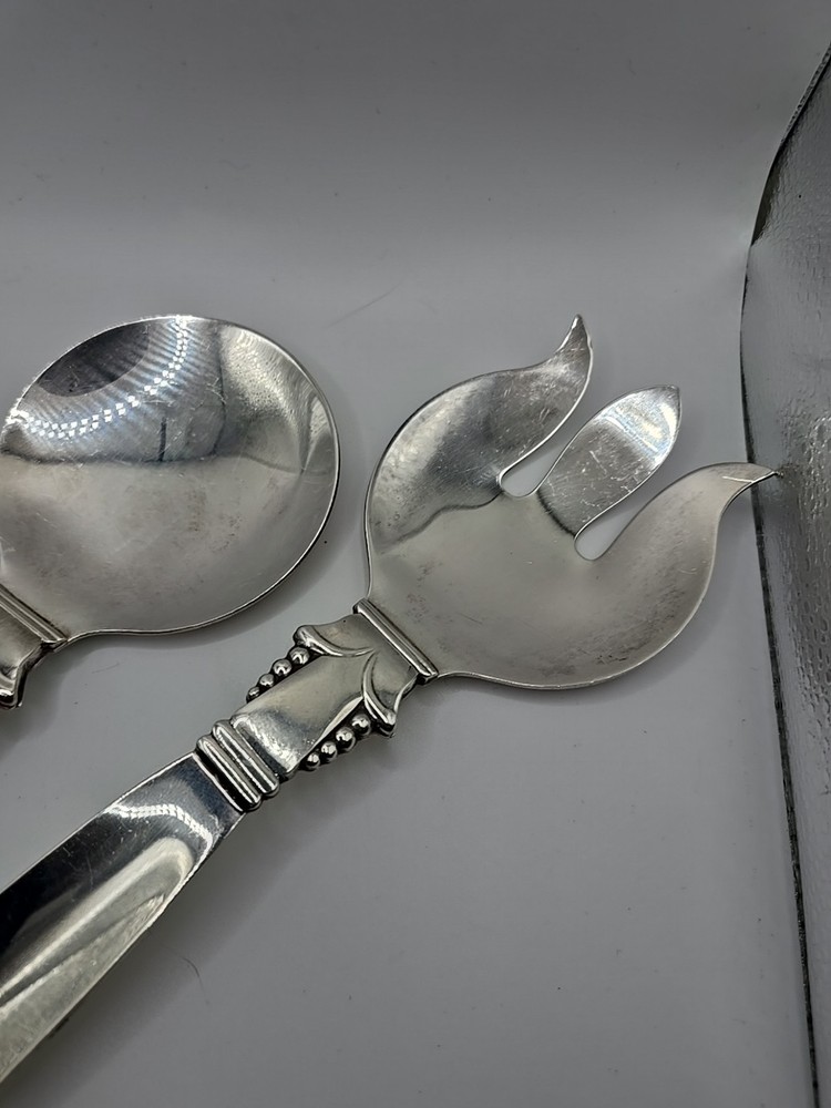 Vintage Mid Century Modern Large Silverplate Serving salad Fork Spoon Set EUC