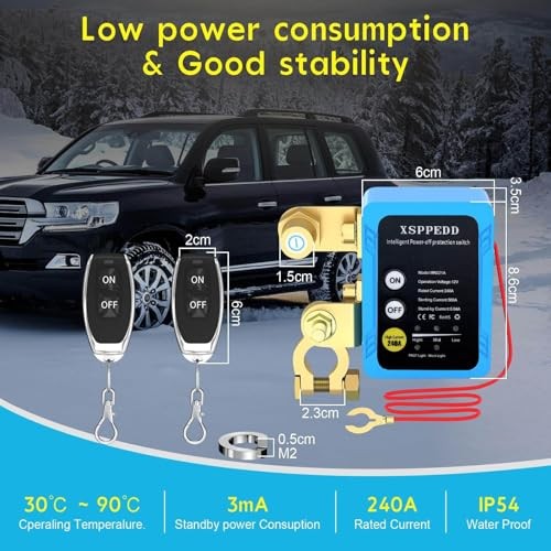 Kill Switch for Car,12V Remote Battery Disconnect 250A, Car Battery Switch