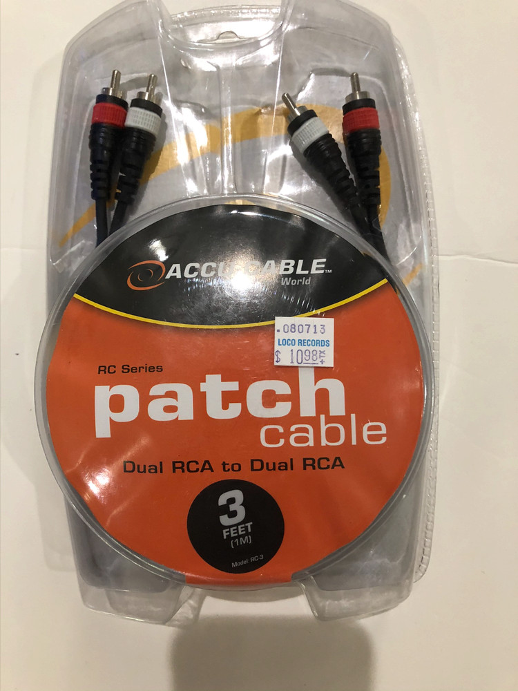 Accu-Cable RC-3 dual RCA to dual RCA 3' patch cable NEW