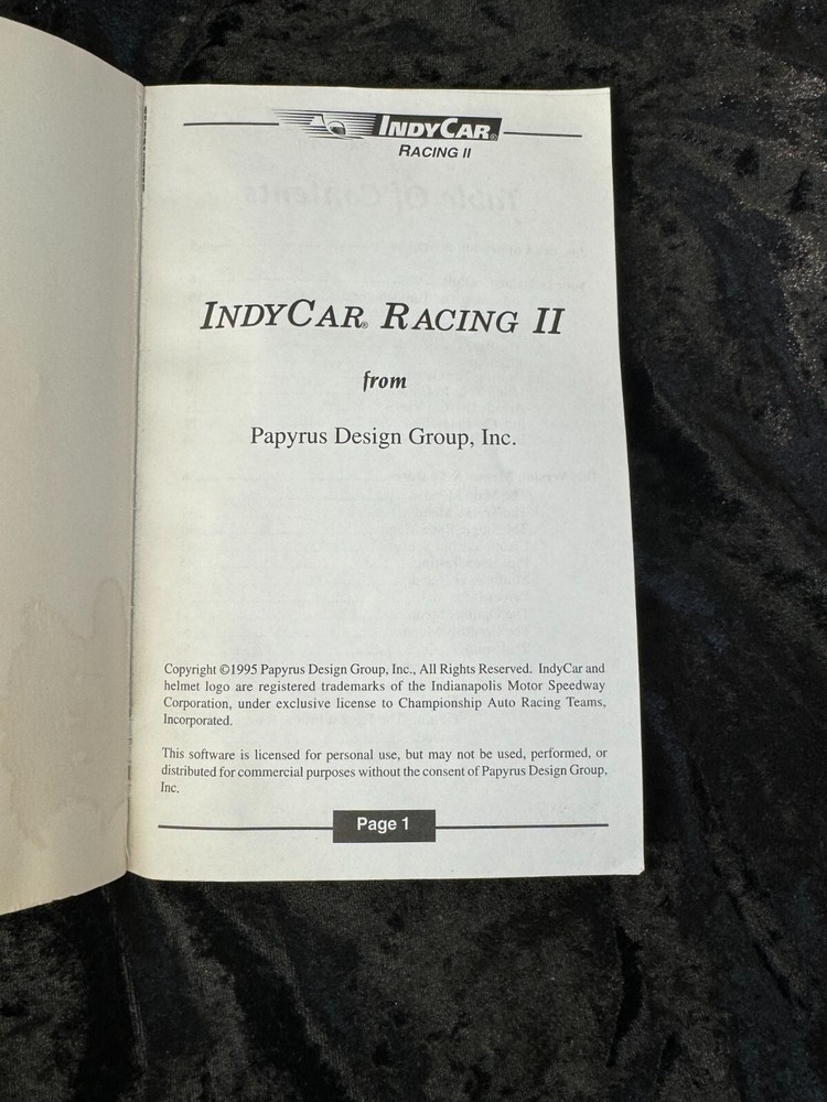 1995 Indy Car Racing Computer Game User Manual from Papyrus Design Group