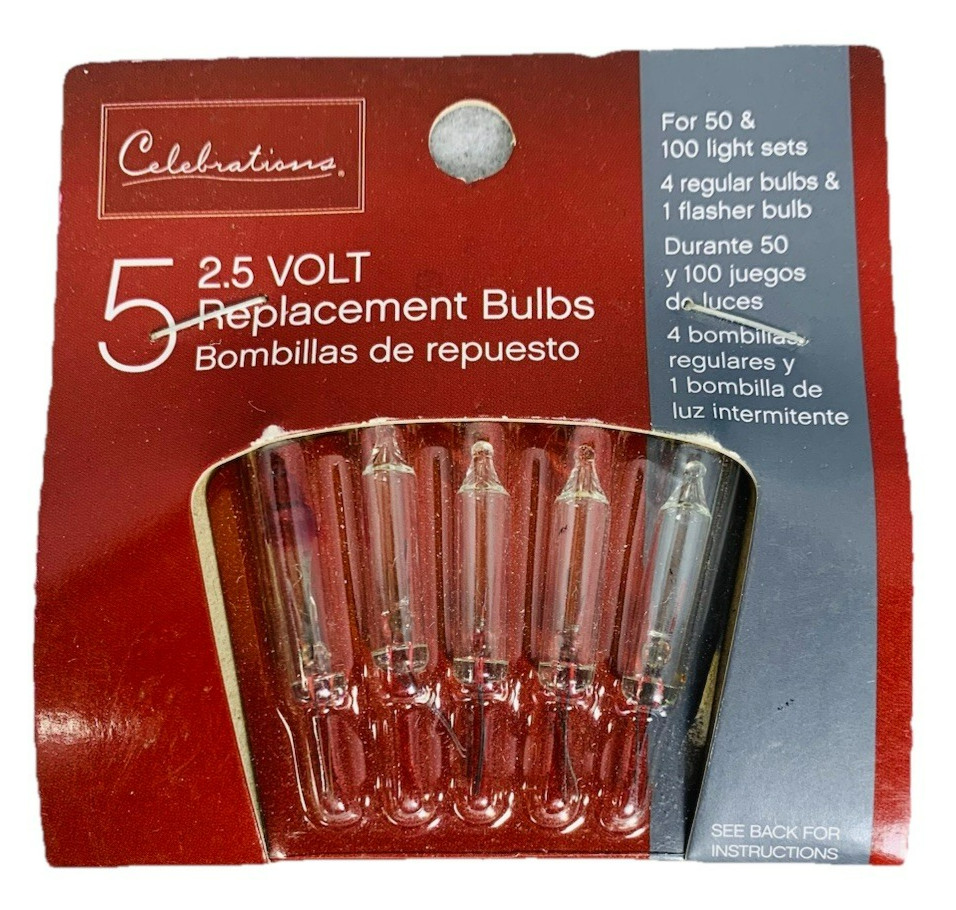 2.5 volt Christmas Light Bulbs Clear Mini For 50 100 Light String 4 and Flasher
