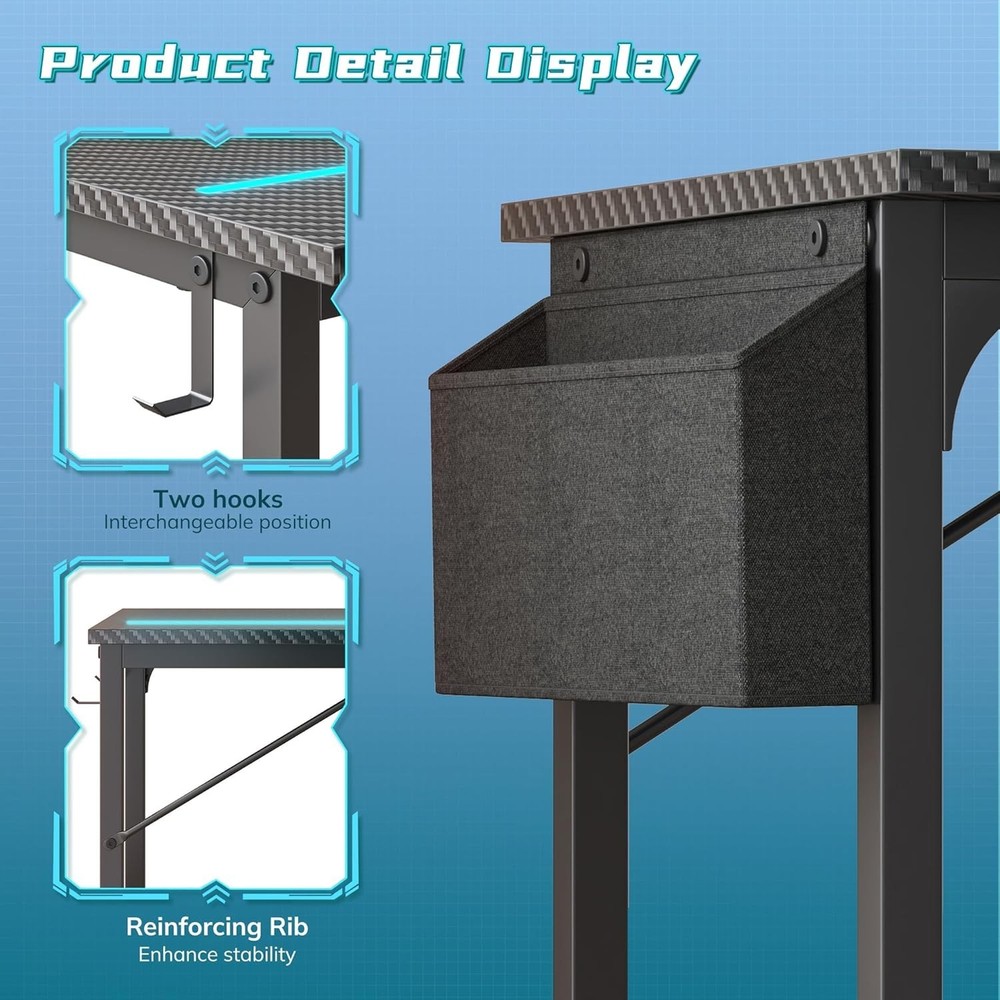 55 Inch Small Space Office Home Computer Desk LED Light Study Desk Writing Table