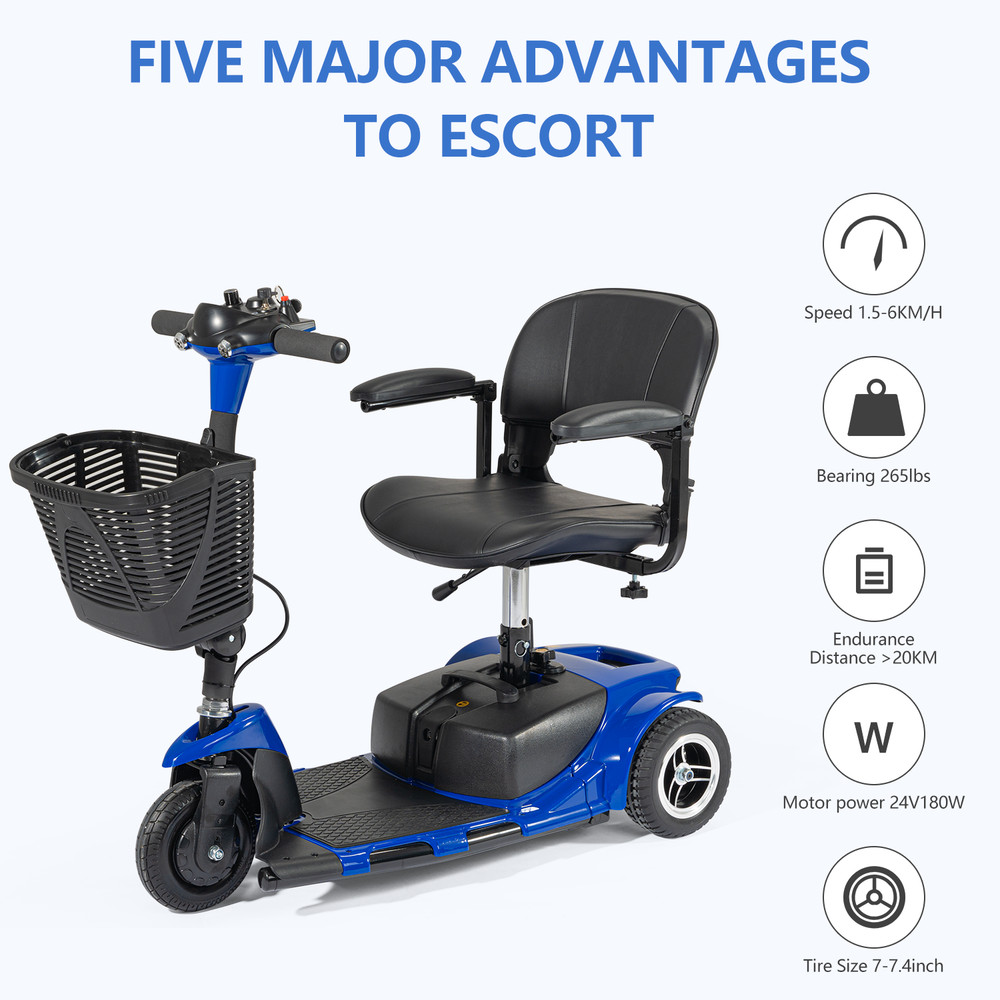 3 Wheels Mobility Scooter Electric Powered Mobile Folding Wheelchairs New