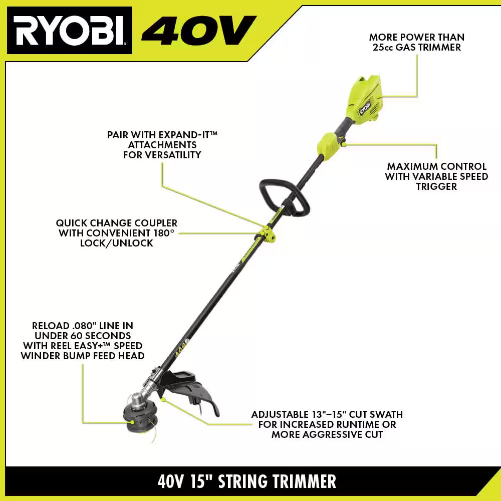 40V 15 In. Expand-It Cordless Battery Attachment Capable String Trimmer & Edger