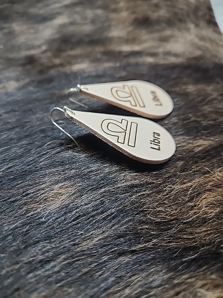 Libra Zodiac Handmade Leather Teardrop Earrings