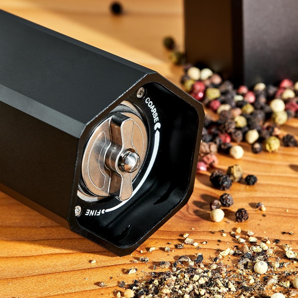 HexMill Pepper Grinder Adjustable Ten Coarse Grind Setting Aluminum Matte Black