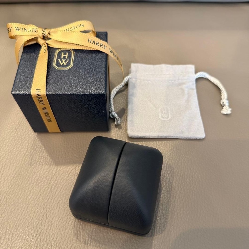 Harry Winston Double Ring Box Pair Case Navy Blue Presentation Empty Japan Used