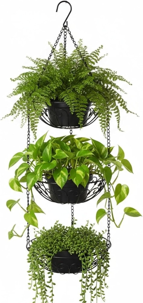 3-Tier Hanging Fruit Basket Heavy Duty Wire Baskets Kitchen Rustic Hanging