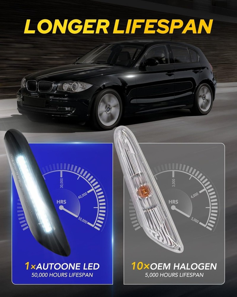AUTOONE Dynamic & Sequential White LED Side Marker Lights for BMW E84 E81 E82...