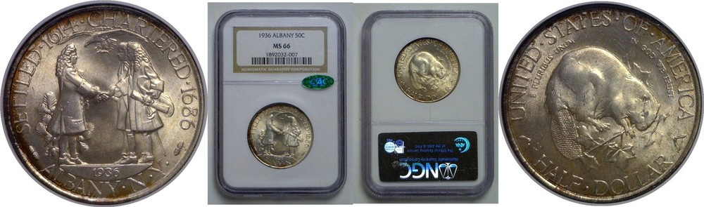 1936 50C  Albany Commemorative Half Dollar NGC MS-66 CAC