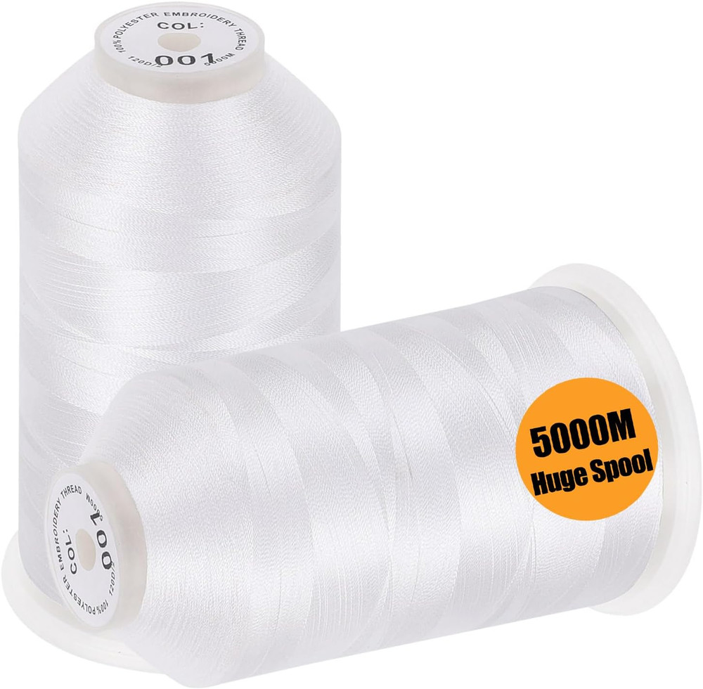 - 2 Huge Spools 5000M Each Polyester Embroidery Machine Thread 40WT for Commerci