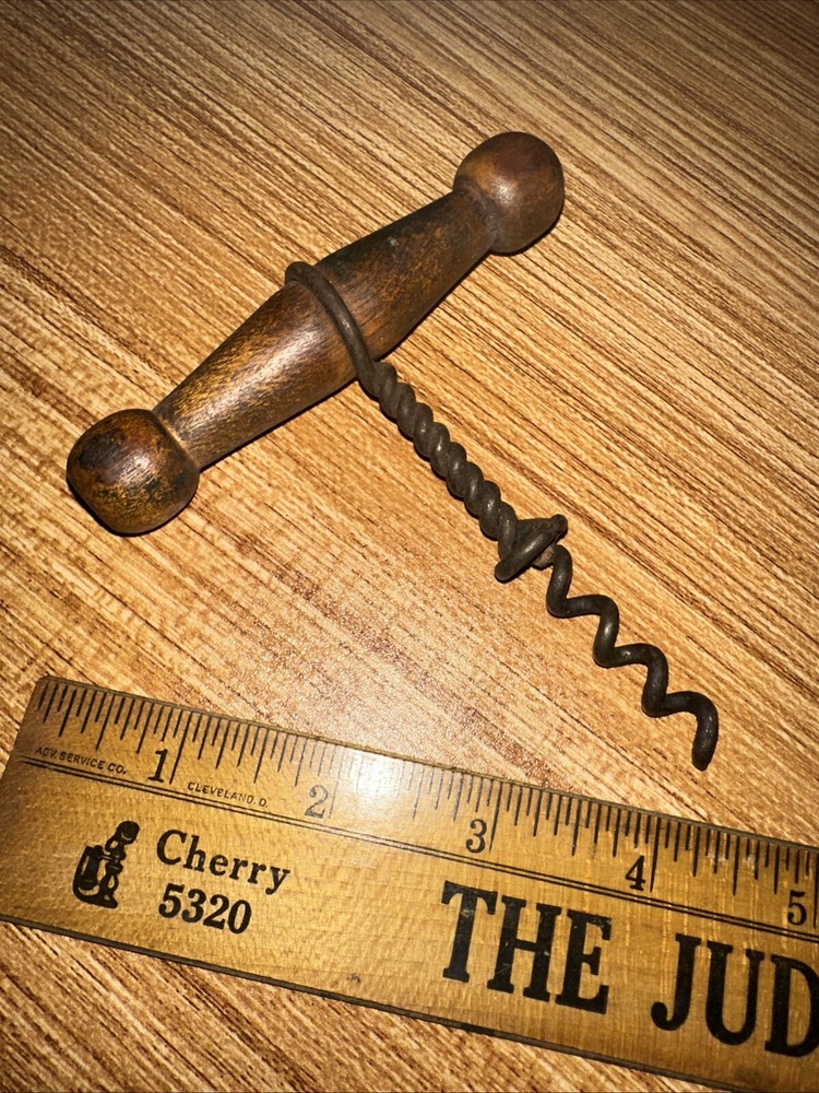 Vintage wood handle corkscrew direct pull Twisted Metal. Well Built