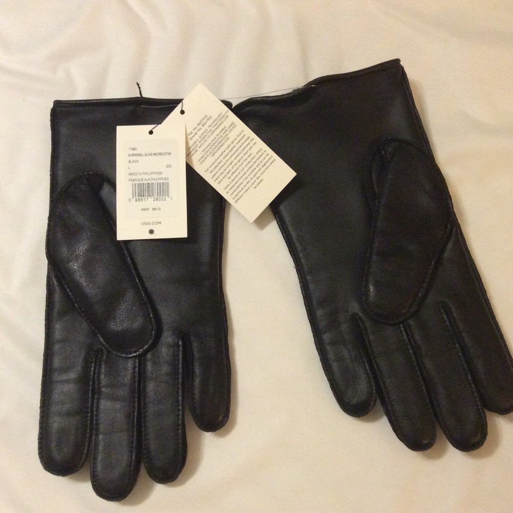 UGG Men's Leather Wrangell Conductive Gloves Size Large Black NWT $95