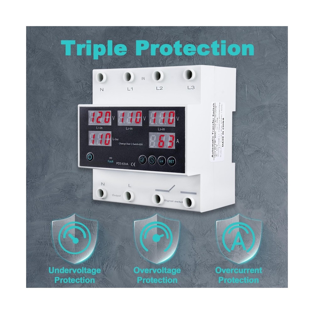 Automatic Transfer Switch, 110V 63A Auto Transfer Switch Real-time Monitoring...