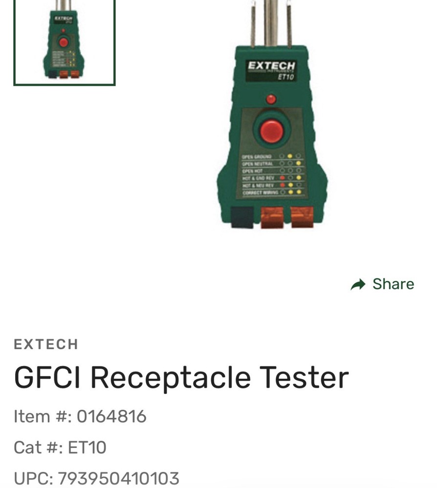 Extech Receptacle Tester with GFCI ET10