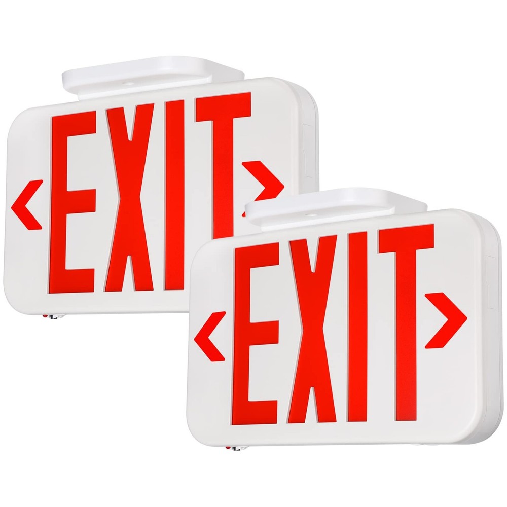 Emergency LED Exit Sign with Battery Backup, Double Face, UL 924, Hardwired, Red