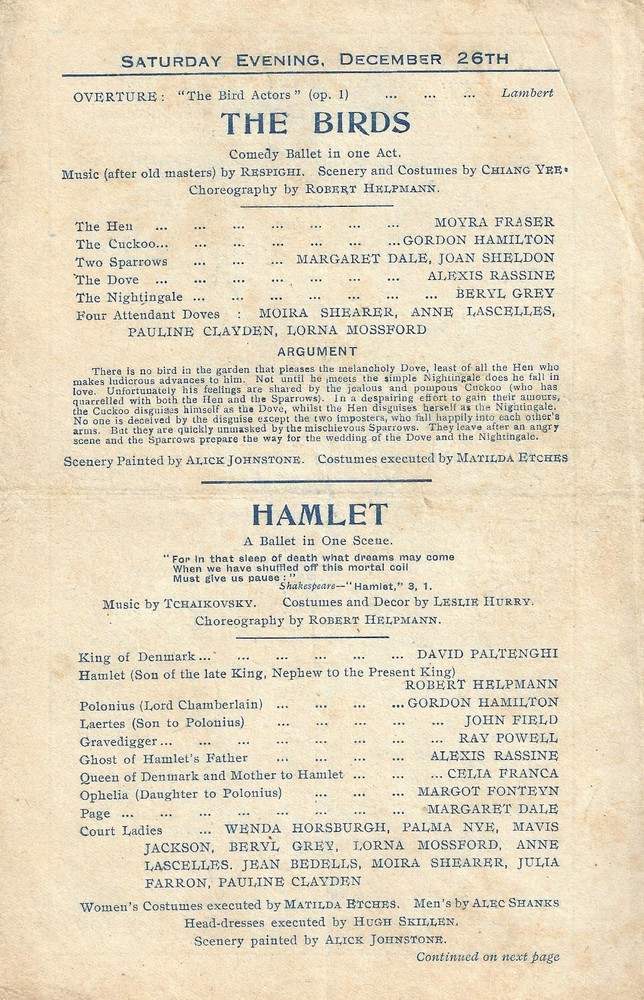 Margot Fonteyn "HAMLET" Robert Helpmann / Sadler's Wells Ballet 1942 Program