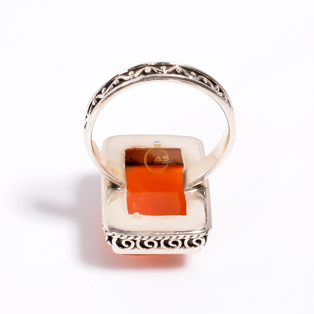 Orange Carnelian Stone Ring 925 Sterling Silver Handmade Design Statement Ring