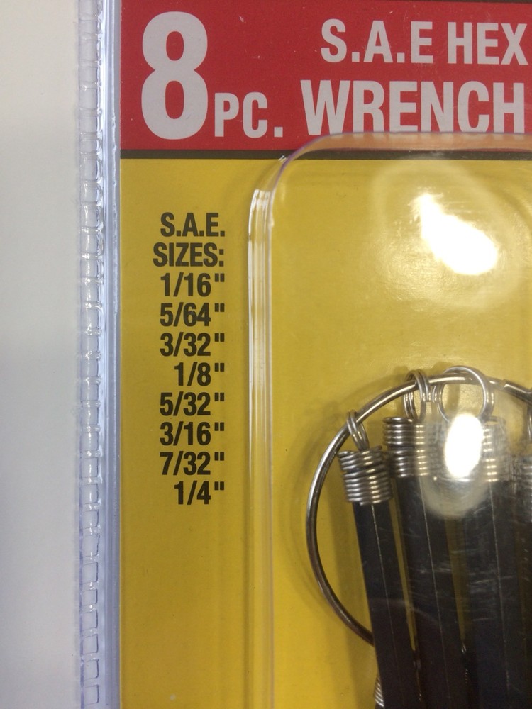 KC Pro 8pc. S.A.E. Allen Hex Wrench Set With Ring. Tool Wrenches