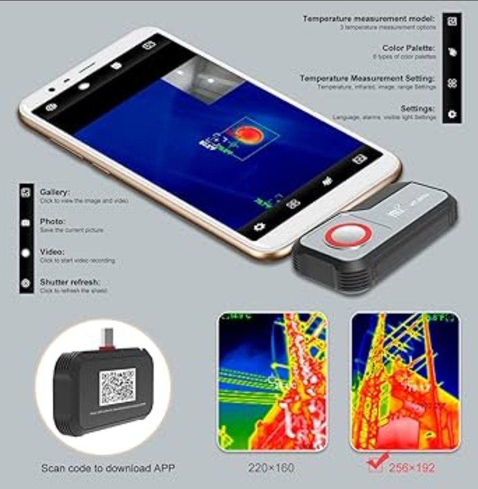 VEVOR Thermal Imaging Camera for Android 256x192 IR Resolution 25Hz Refresh Rate