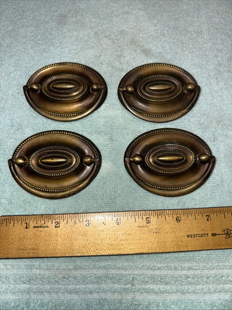 4 Vintage Tin Drawer Pulls Drop Handles Reclaimed Hardware Nice Patina