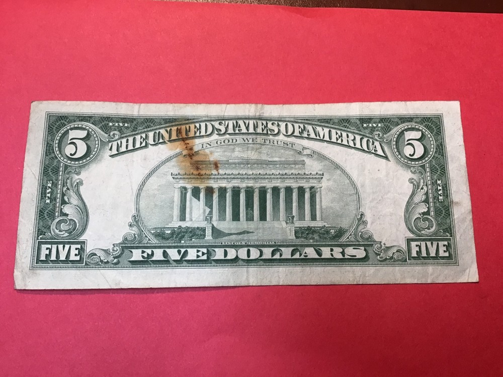 1963 Five Dollar Red Seal $5 Red Seal Note US, 1 Note
