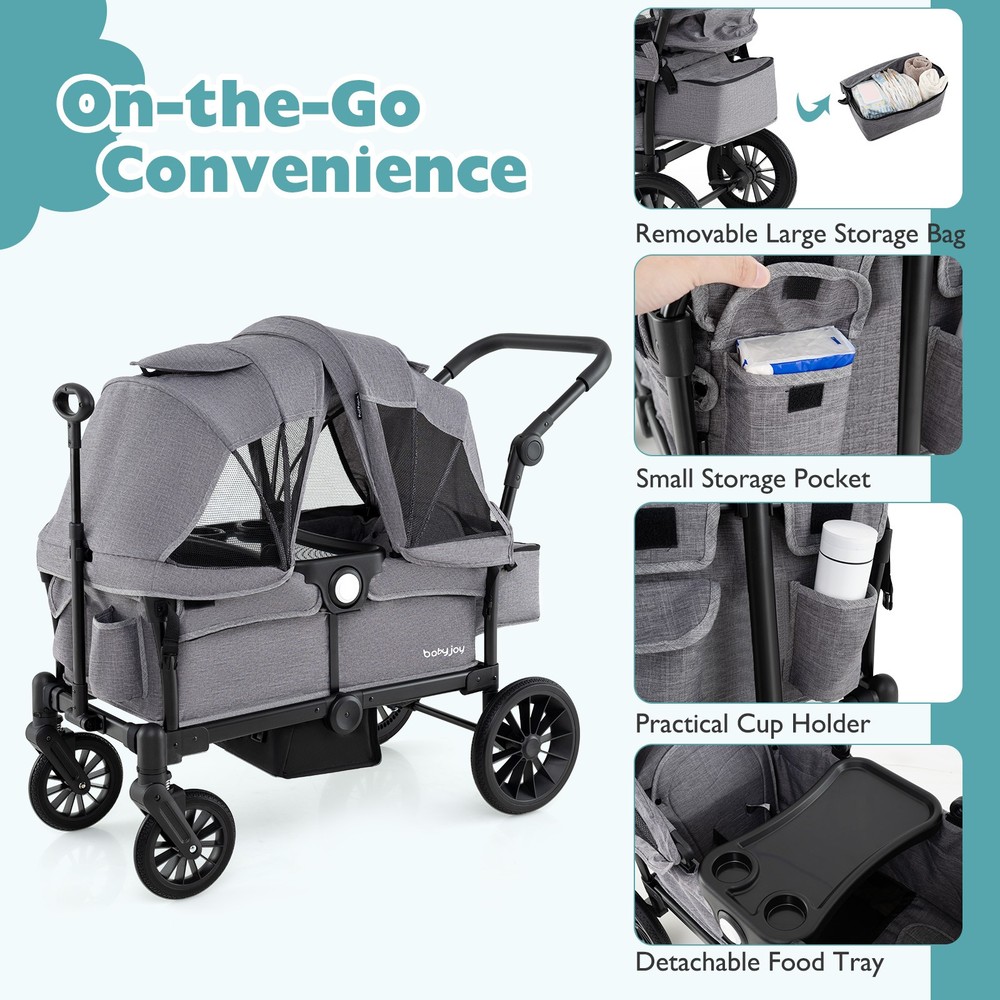 Wagon Stroller for 2 Kids Push Pull Double Stroller w/ Adjustable Handle