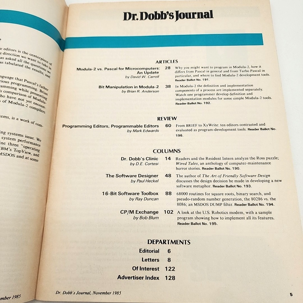 Dr. Dobbs Journal #109 November 1985 Modula Tools Software Tools magazine