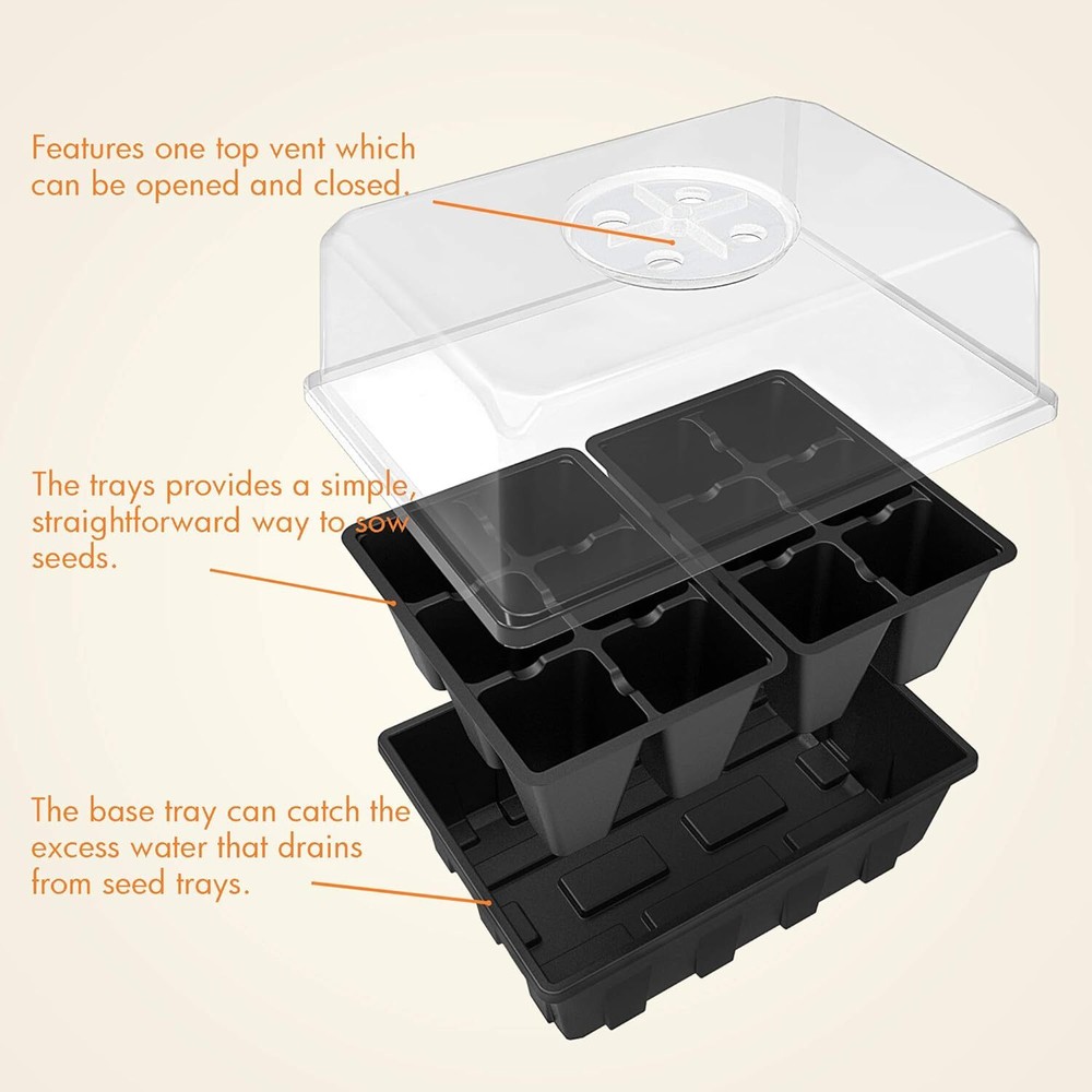 Gardzen 3 Pack Seed Starter Tray Germination Kit, Seed Starter Kit with Adjustab